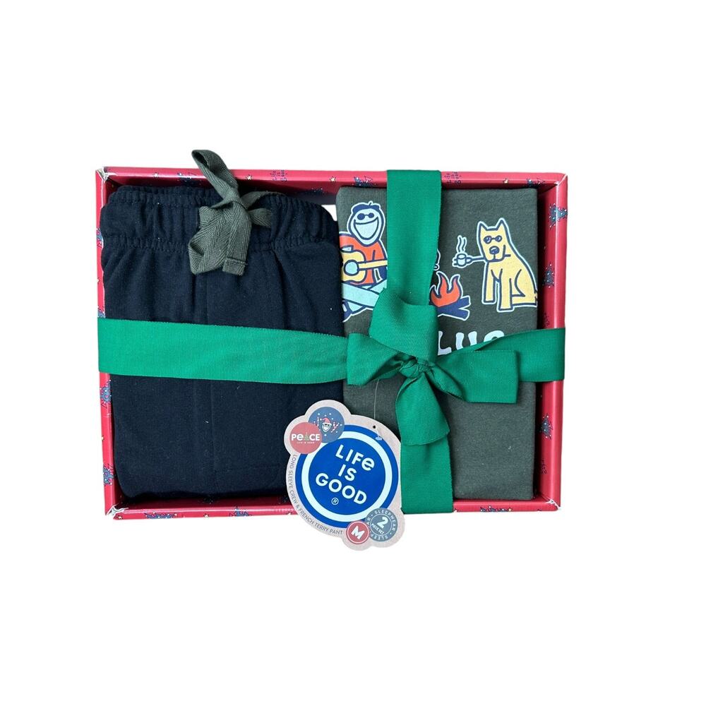 Life is Good Jake and Rocket Unplug Campfire Men's 2 Pc Pajama Set Sz Medium New